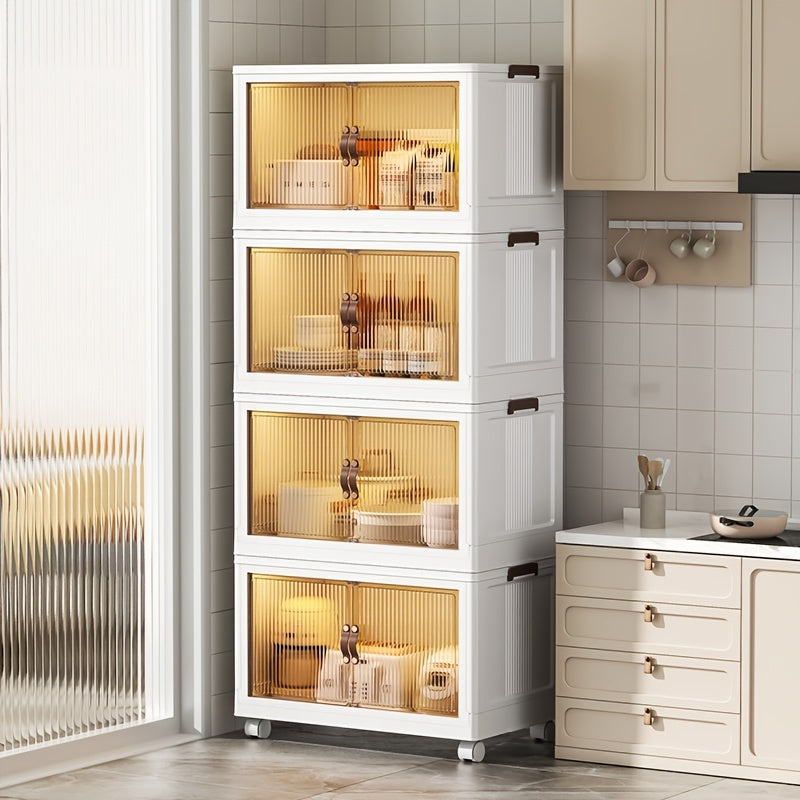 Transparent Storage Box with Lid - Foldable Storage Box with Wheels, Multi-Layer Organizer for Home or Office