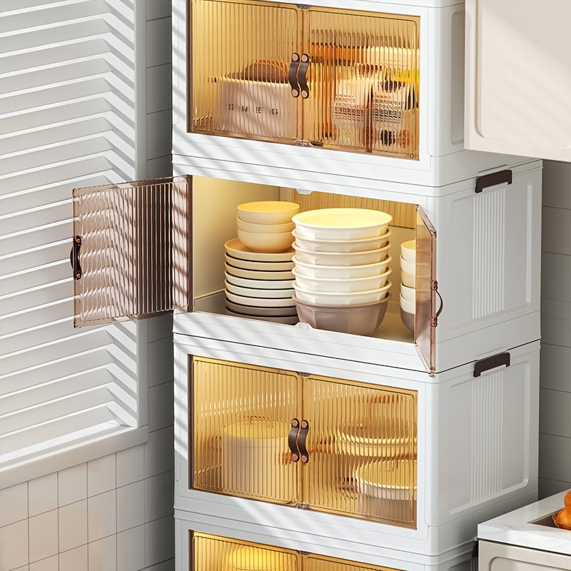 Transparent Storage Box with Lid - Foldable Storage Box with Wheels, Multi-Layer Organizer for Home or Office