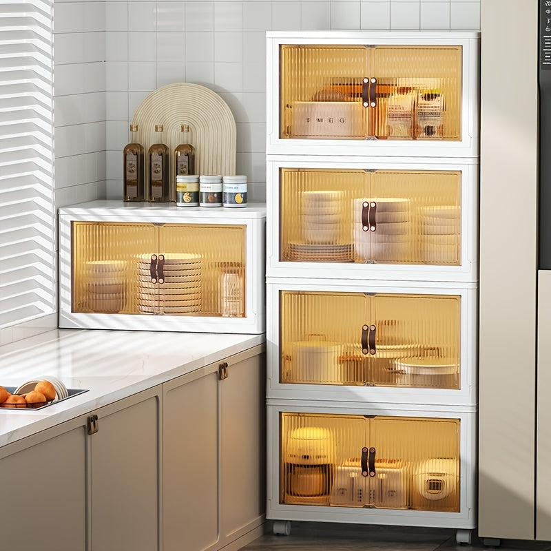 Transparent Storage Box with Lid - Foldable Storage Box with Wheels, Multi-Layer Organizer for Home or Office
