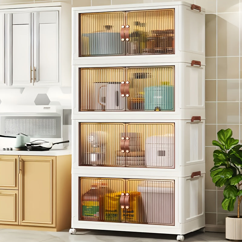 Transparent Storage Box with Lid - Foldable Storage Box with Wheels, Multi-Layer Organizer for Home or Office