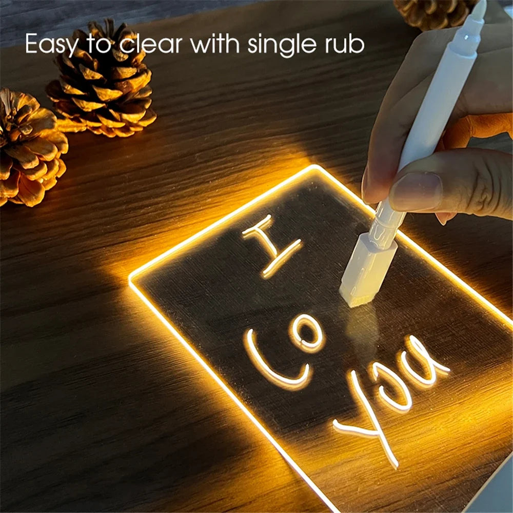Transparent LED Night Light with Erasable Message Board - USB Luminous Acrylic Desktop Lamp