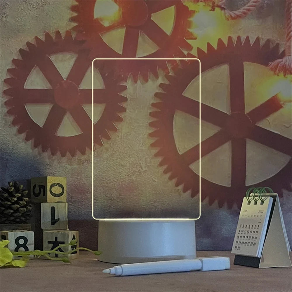 Transparent LED Night Light with Erasable Message Board - USB Luminous Acrylic Desktop Lamp