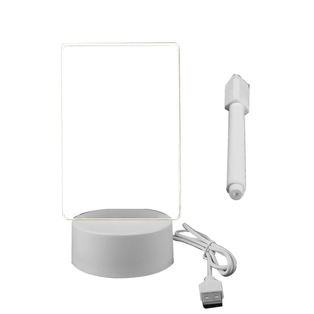 Transparent LED Night Light with Erasable Message Board - USB Luminous Acrylic Desktop Lamp