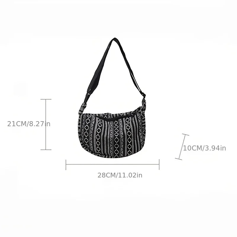 Tribal Style Shoulder Bag - Crossbody Zipper Closure, Striped Pattern Handbag