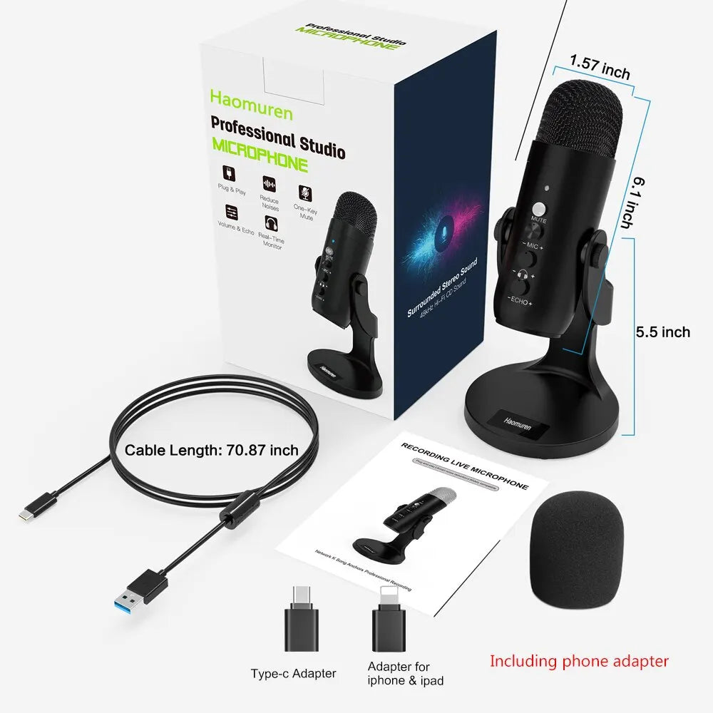 USB Condenser Microphone for PC & Mac - Gaming, Recording, Streaming, Podcasting