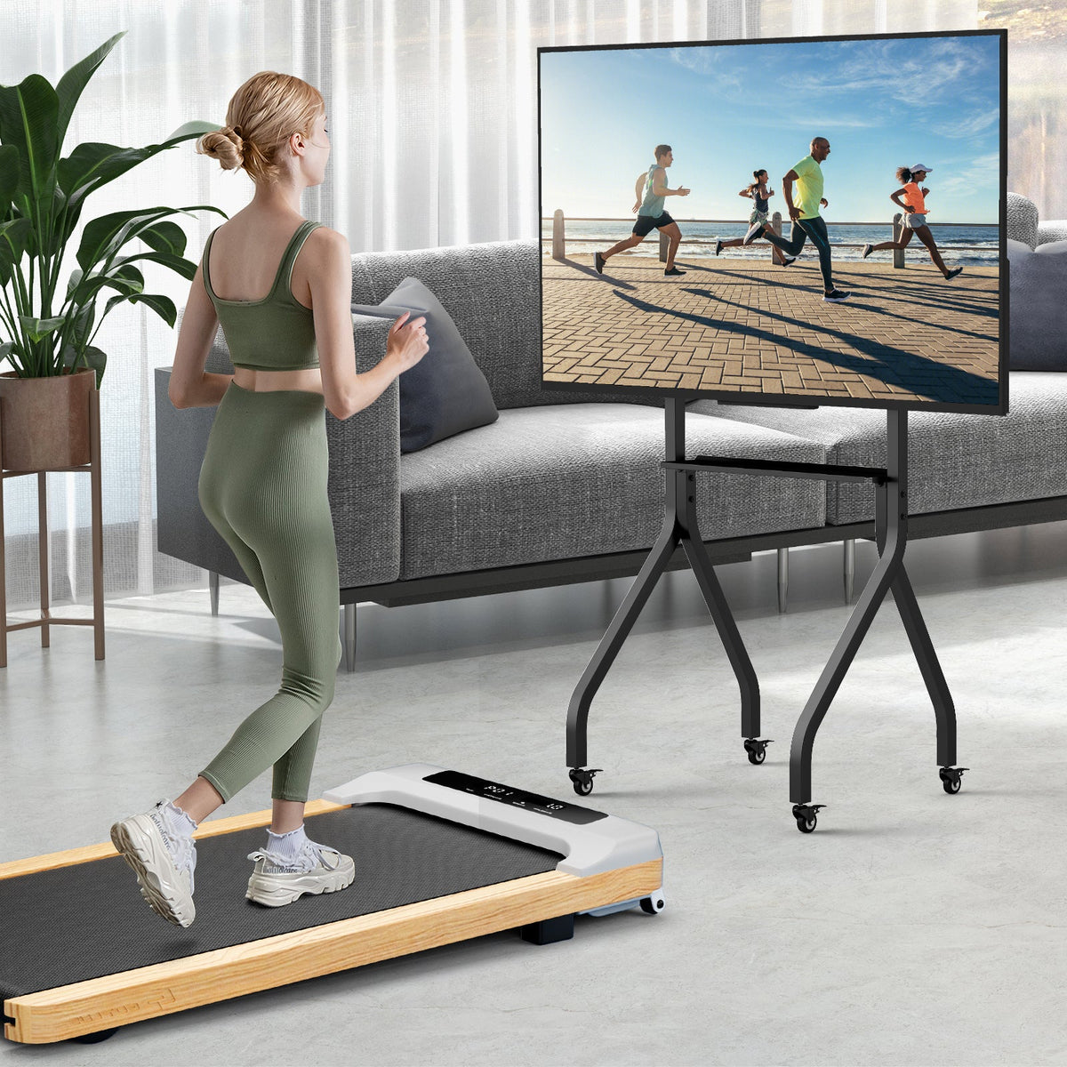 Height Adjustable Floor TV Stand with AV Shelf