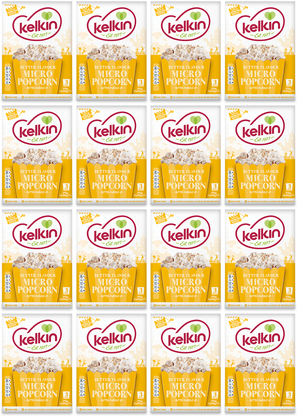 16 x Kelkin Popcorn mit Buttergeschmack für Mikrowelle 3 x 90 g (270 g)