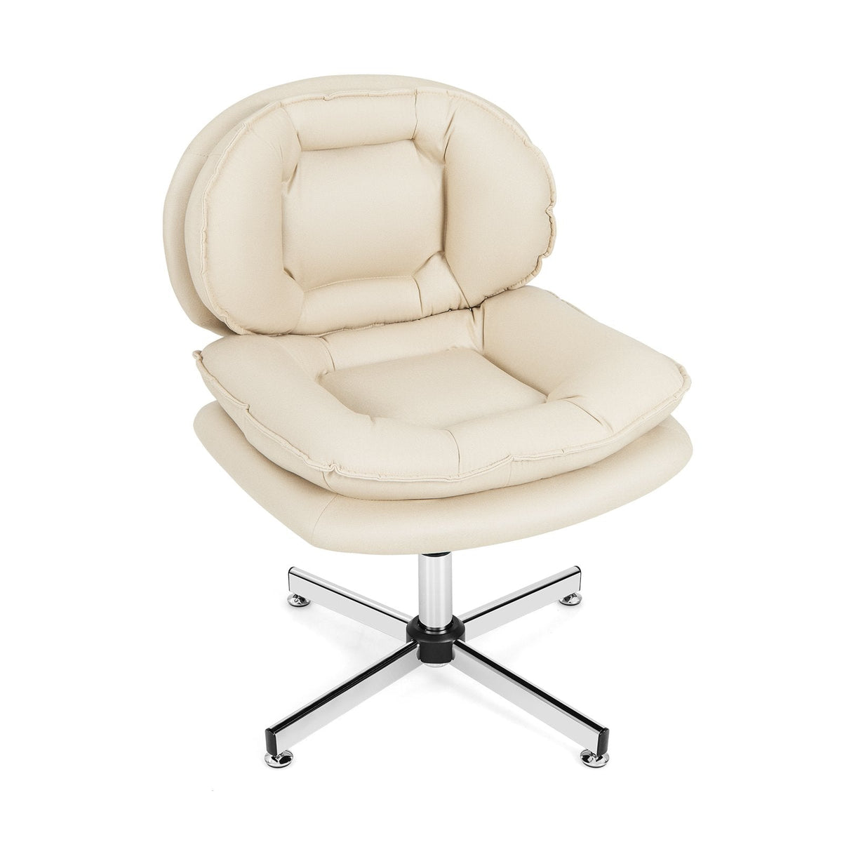 Armless Office Chair with Double Padded Back and Criss Cross Metal Base-Grey