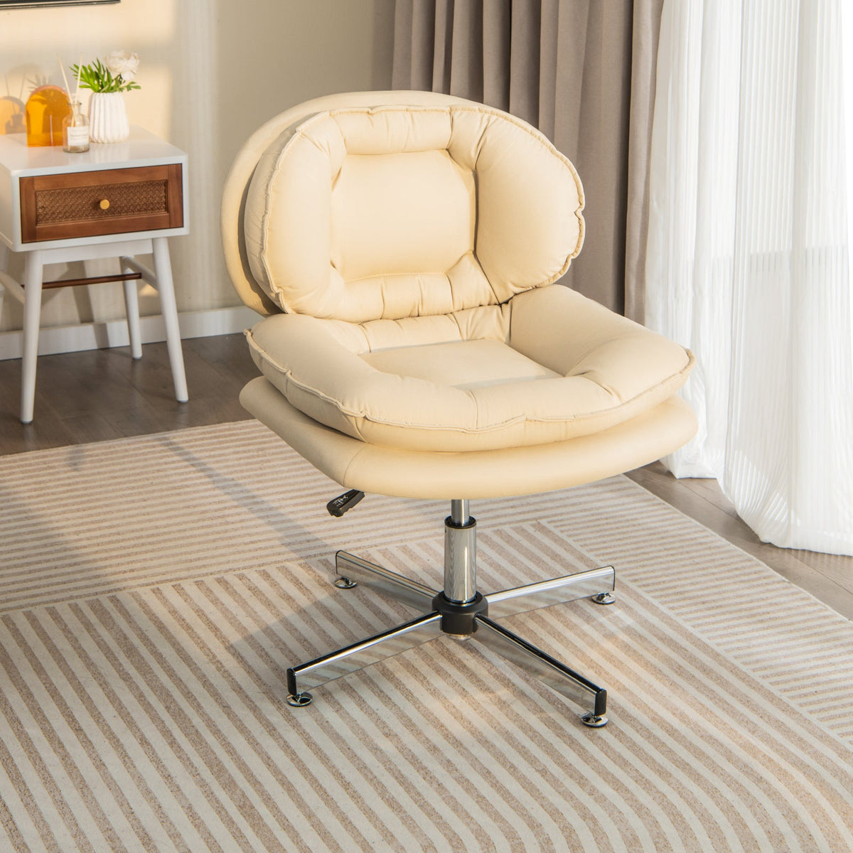 Armless Office Chair with Double Padded Back and Criss Cross Metal Base-Grey