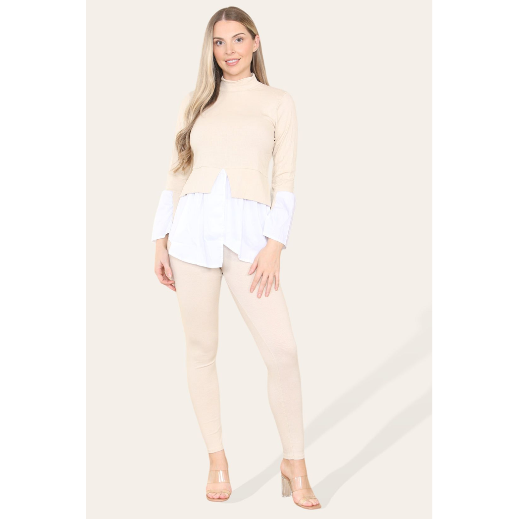 Ribbed Lounge Wear Flared Shirt and Leggings Co-Ord Set