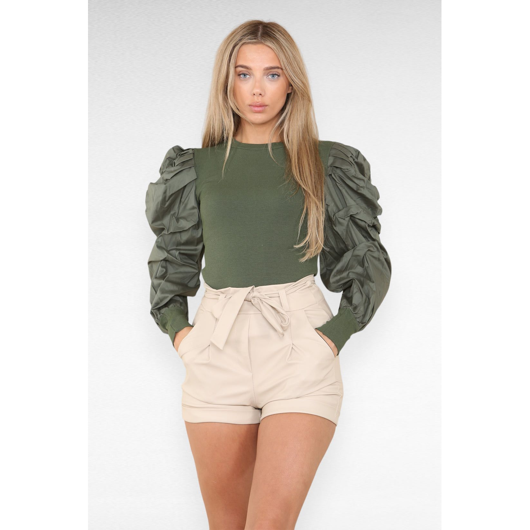 PU Faux Leather Belted Wet Look Shorts With Strap