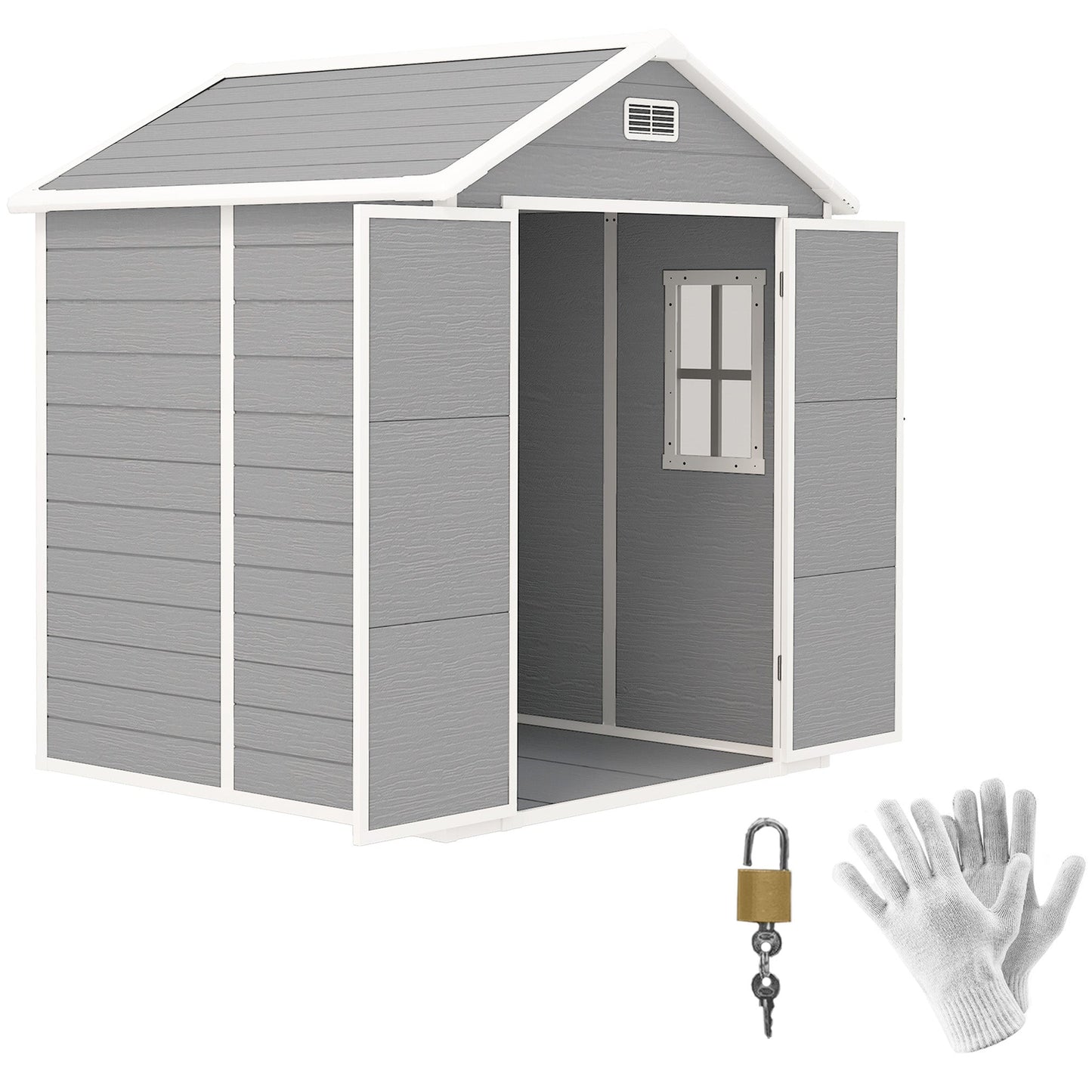 Outsunny 6 x 5ft Resin Garden Shed with Floor & Window | Dark Grey / Light Grey