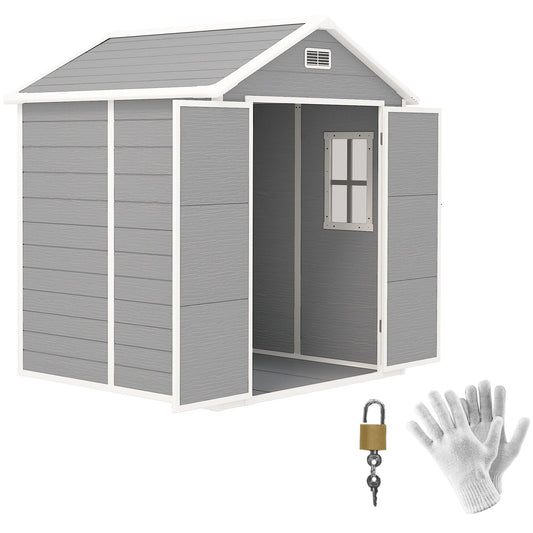 Outsunny 6 x 5ft Resin Garden Shed with Floor & Window | Dark Grey / Light Grey
