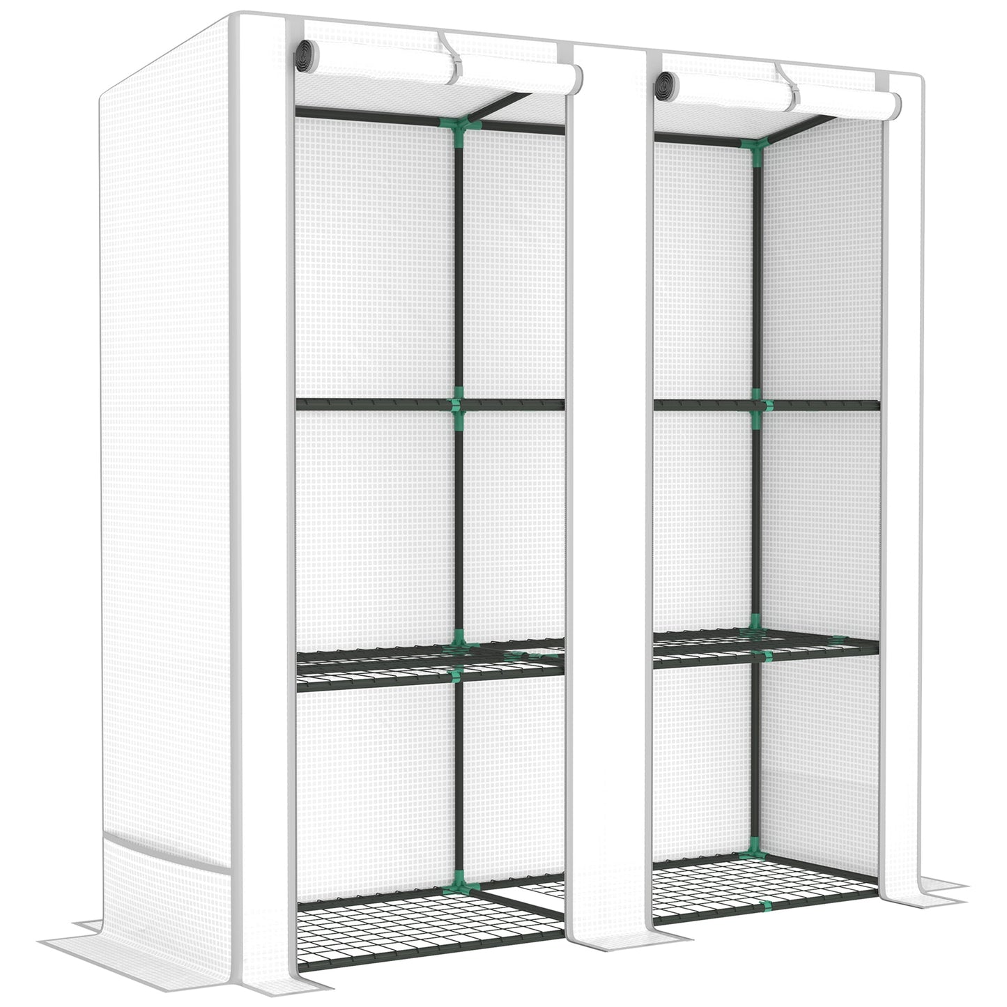 Outsunny 3-Tier Lean-To Mini Greenhouse – White Steel Frame with Green Hemmed Edging