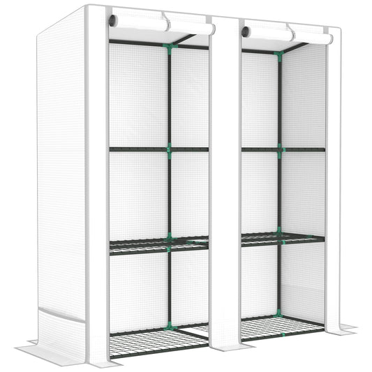 Outsunny 3-Tier Lean-To Mini Greenhouse – White Steel Frame with Green Hemmed Edging