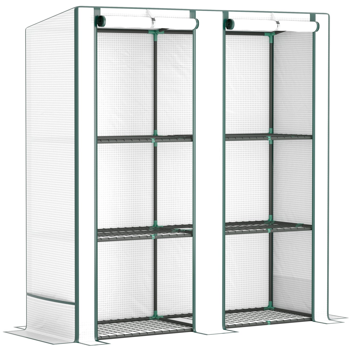 Outsunny 3-Tier Lean-To Mini Greenhouse – White Steel Frame with Green Hemmed Edging