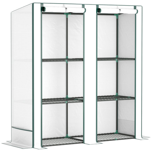 Outsunny 3-Tier Lean-To Mini Greenhouse – White Steel Frame with Green Hemmed Edging