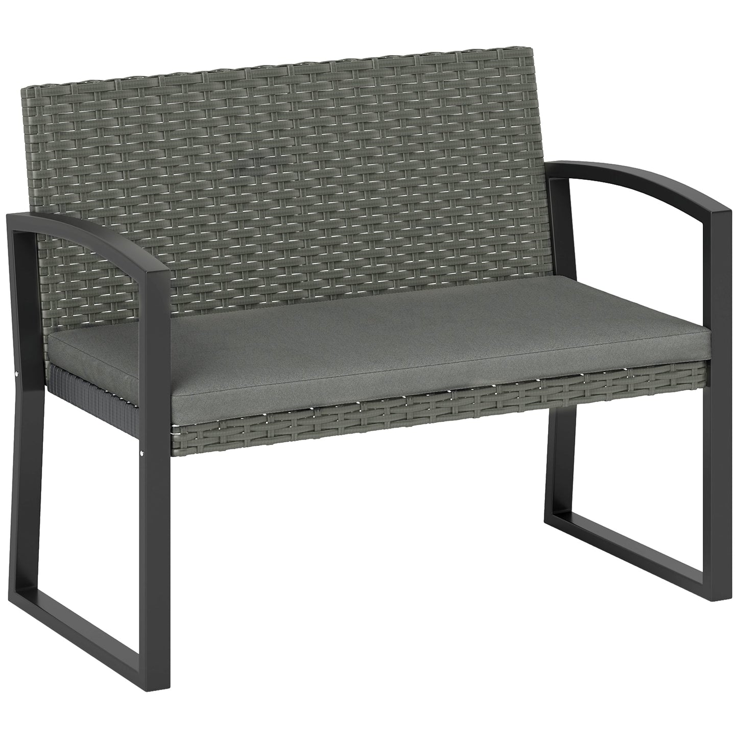 Outsunny 2 Seater Rattan Garden Bench with Cushion, Steel Frame