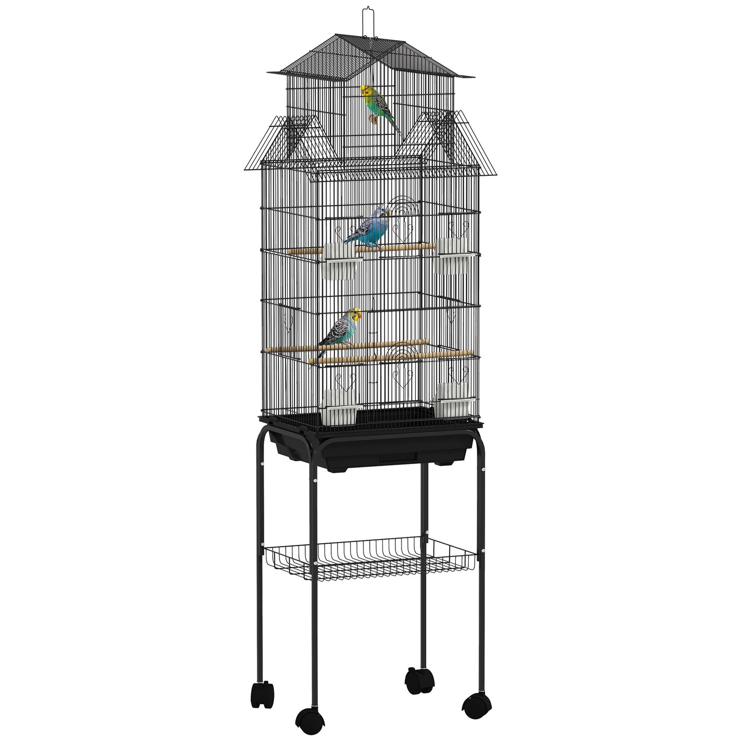 PawHut Metal Bird Cage with Perch, Food Containers & Handle — For Finch, Canary & Budgie