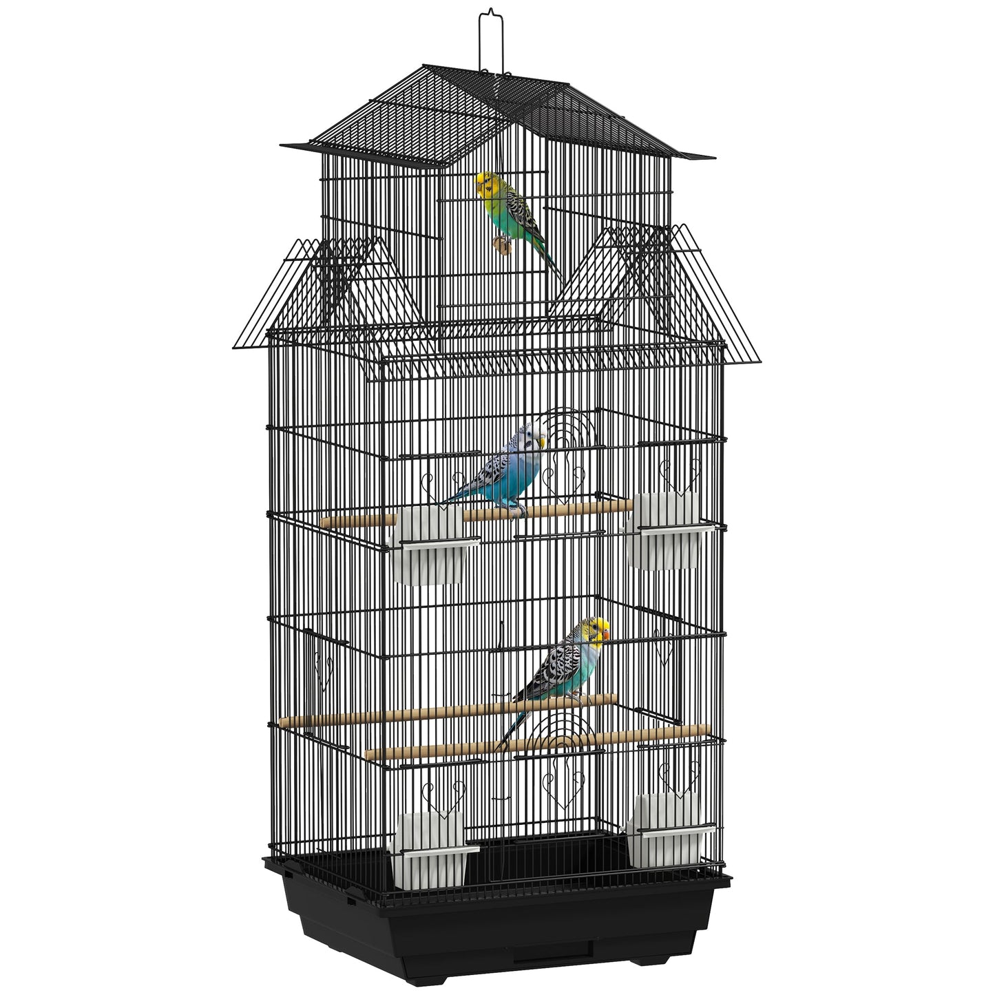 PawHut Metal Bird Cage with Perch, Food Containers & Handle — For Finch, Canary & Budgie