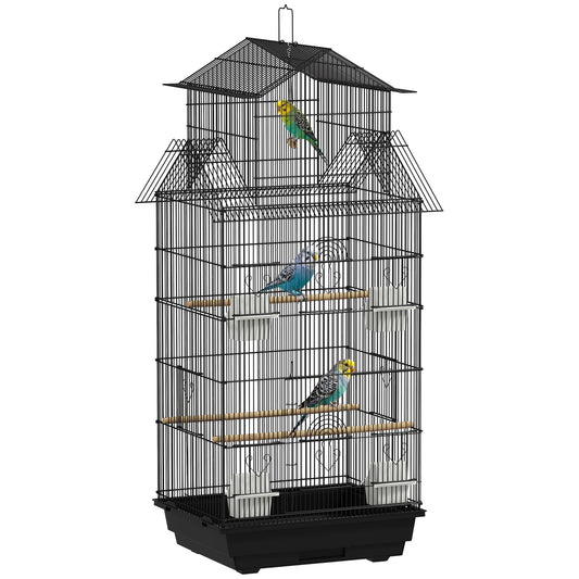 PawHut Metal Bird Cage with Perch, Food Containers & Handle — For Finch, Canary & Budgie