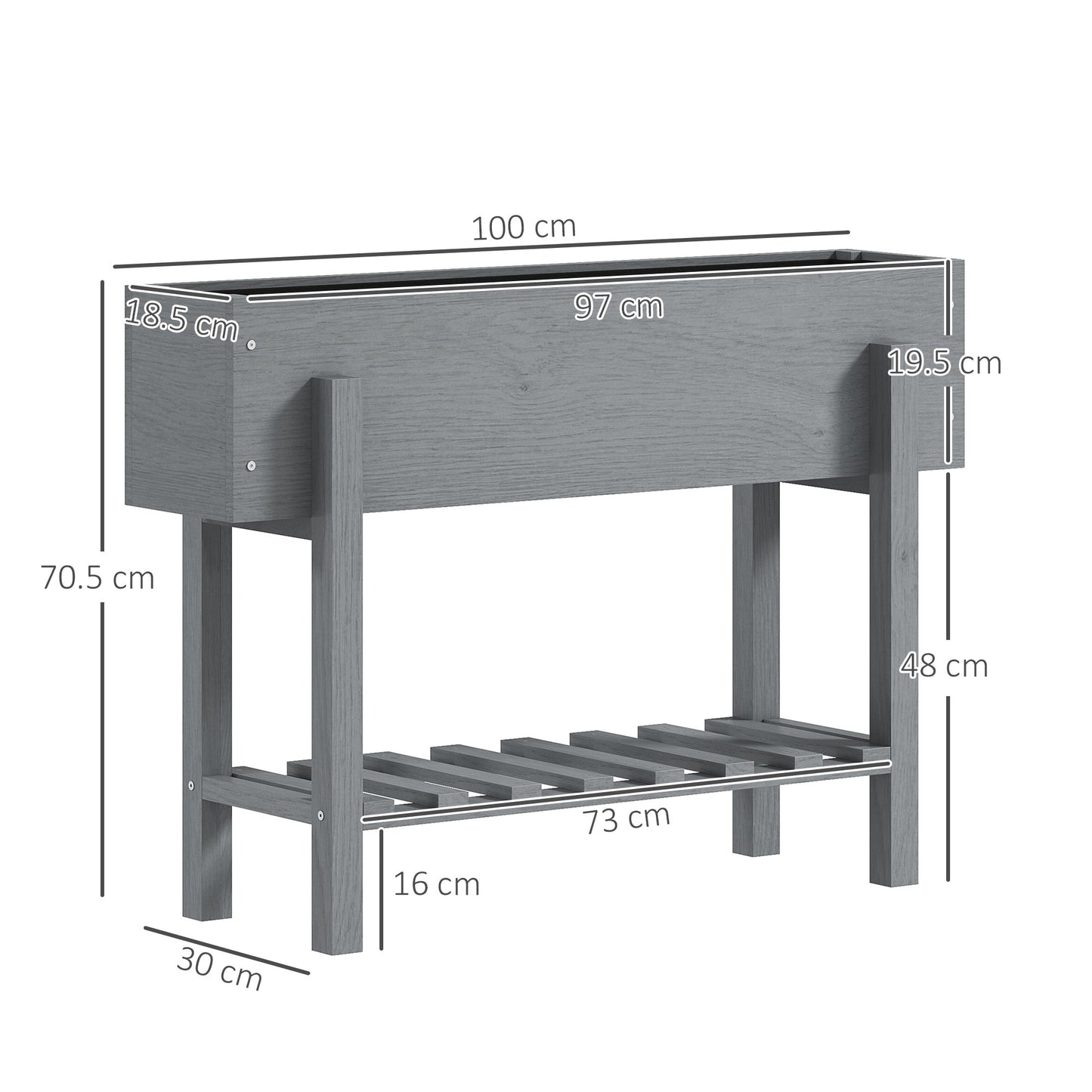 Outsunny Wooden Raised Garden Bed with Bed Liner & Storage Shelf | Grey or Natural