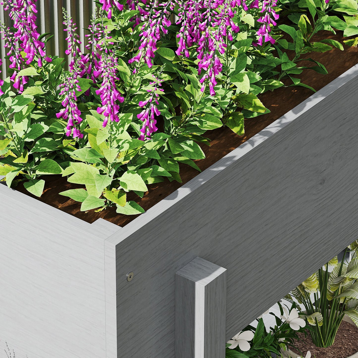 Outsunny Wooden Raised Garden Bed with Bed Liner & Storage Shelf | Grey or Natural