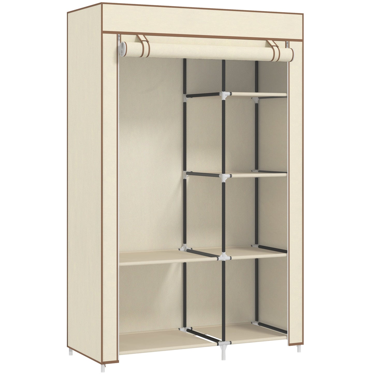HOMCOM Fabric Wardrobe with Hanging Rail & Shelves | Foldable Clothes Closet | Dark Grey / Cream
