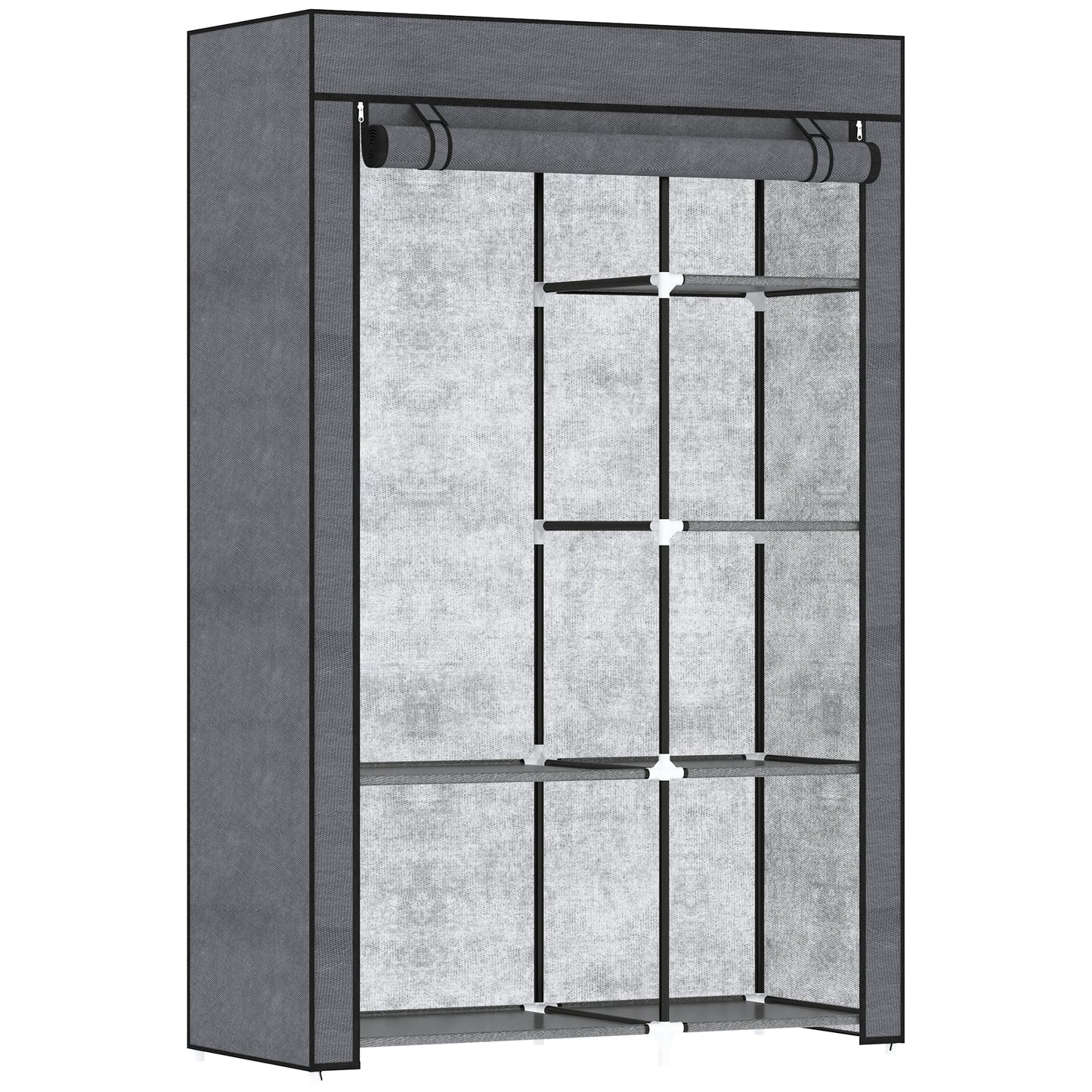 HOMCOM Fabric Wardrobe with Hanging Rail & Shelves | Foldable Clothes Closet | Dark Grey / Cream