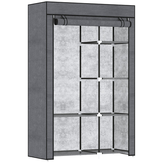 HOMCOM Fabric Wardrobe with Hanging Rail & Shelves | Foldable Clothes Closet | Dark Grey / Cream