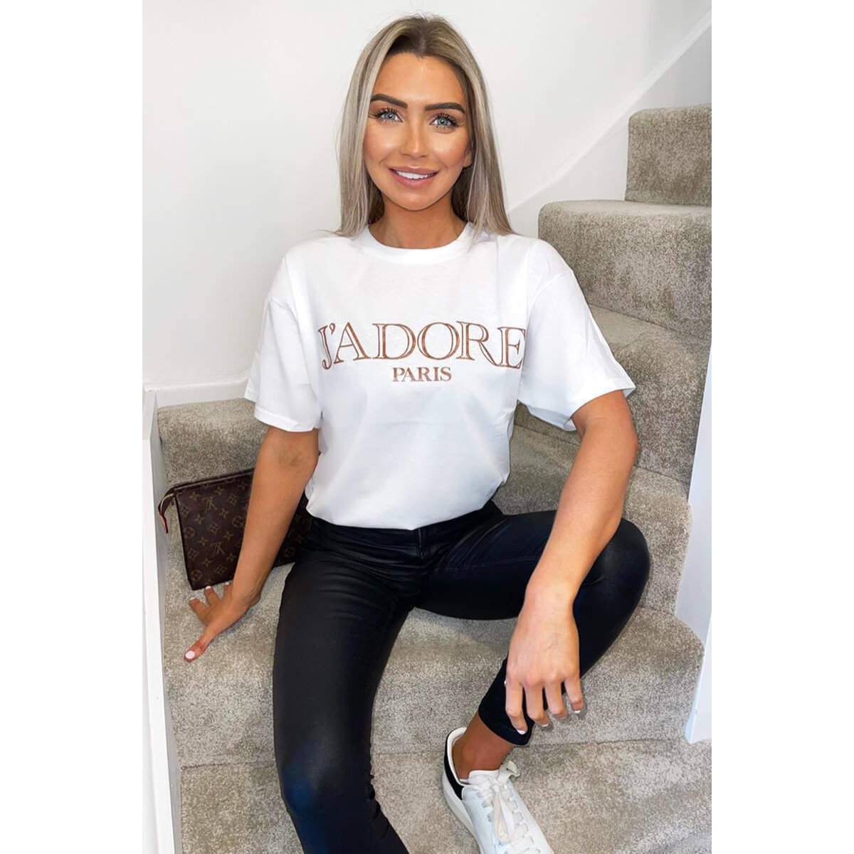 Ladies Oversized J' Adore Paris Short Sleeves T Shirt Top