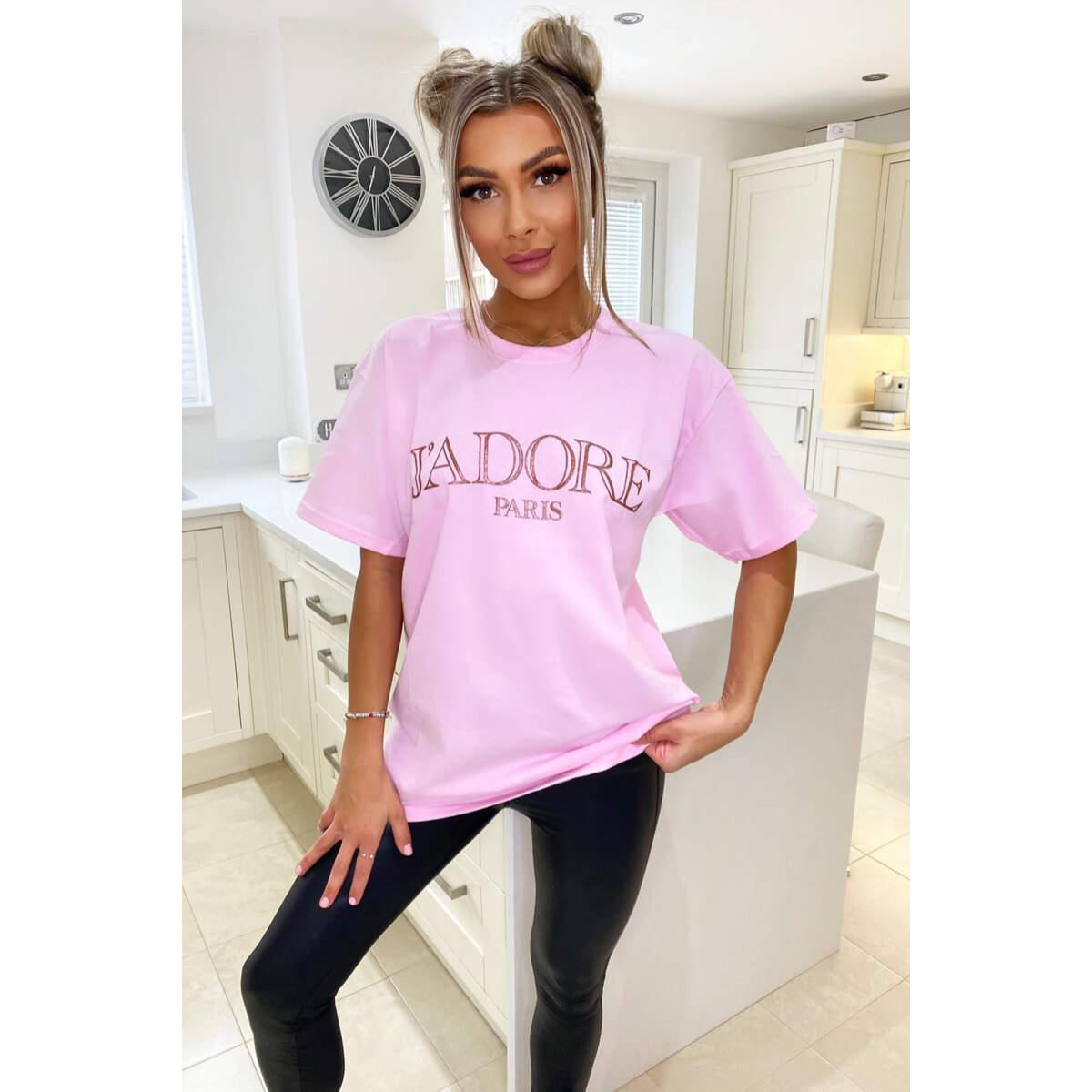 Ladies Oversized J' Adore Paris Short Sleeves T Shirt Top