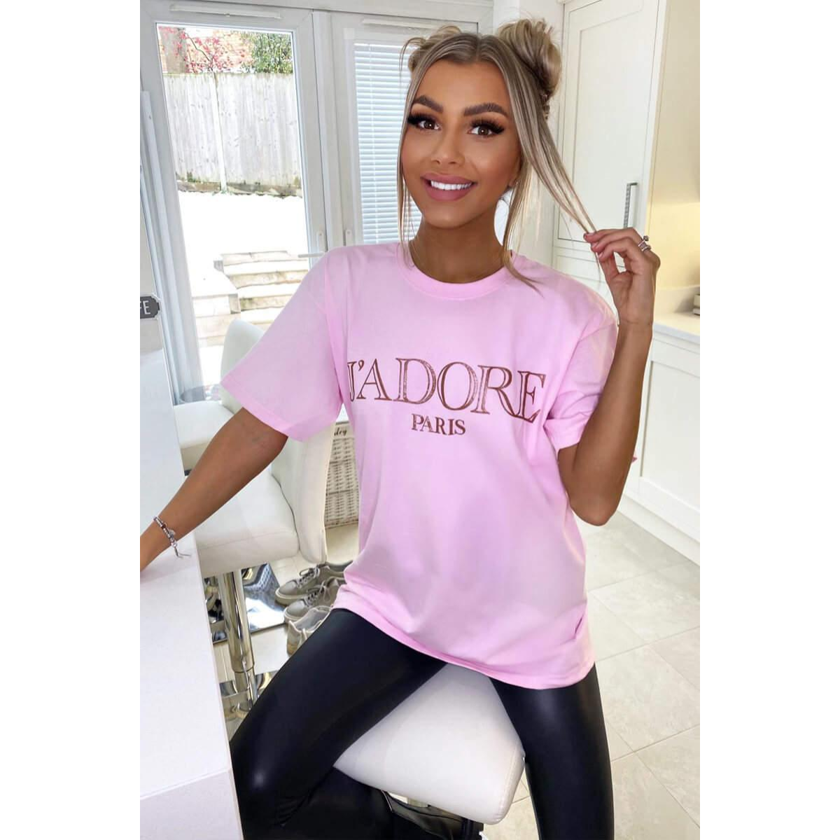Ladies Oversized J' Adore Paris Short Sleeves T Shirt Top