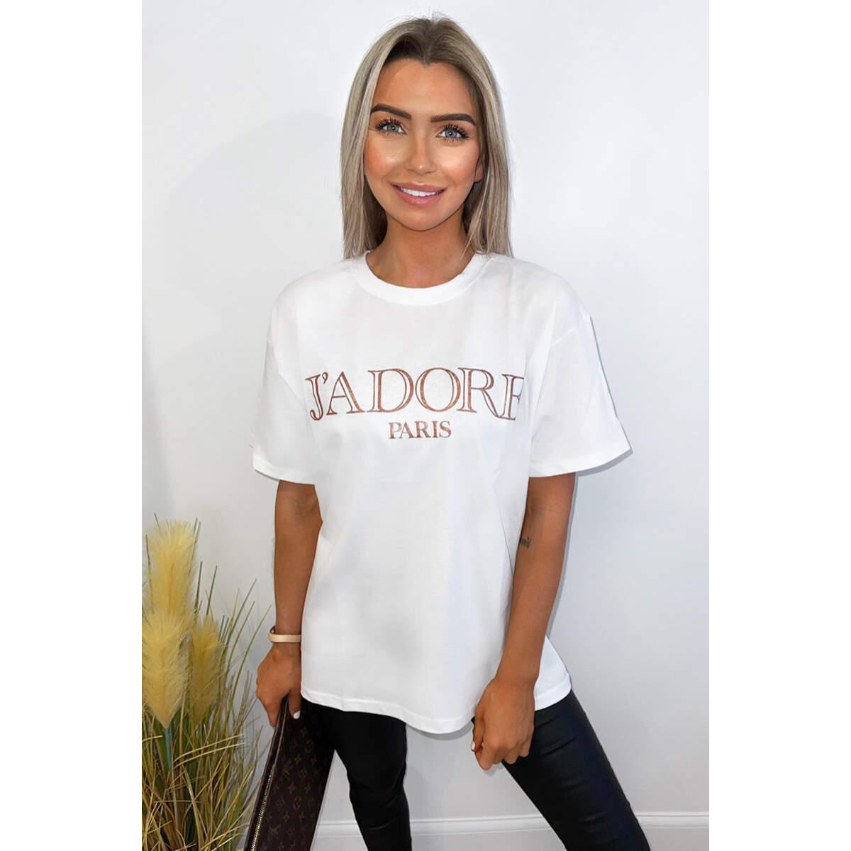 Ladies Oversized J' Adore Paris Short Sleeves T Shirt Top