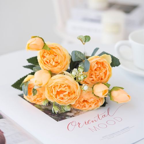 HUALIANQI Red Silk Peony Roses - Elegant Artificial Bouquet for Weddings