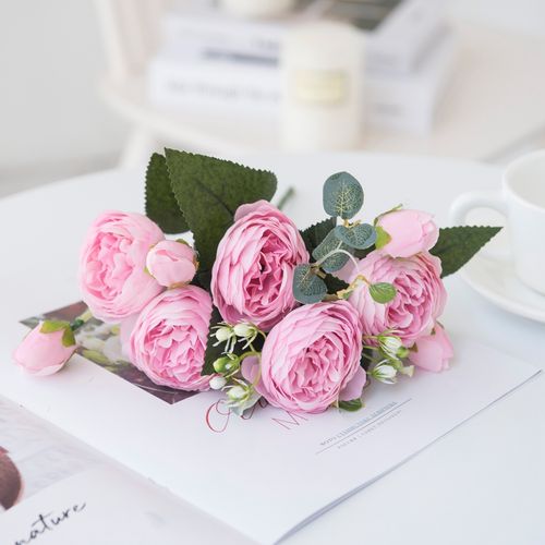HUALIANQI Red Silk Peony Roses - Elegant Artificial Bouquet for Weddings
