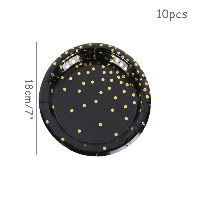 WEIGAO Black Gold Dot Stamping Party Tableware Set for Celebrations