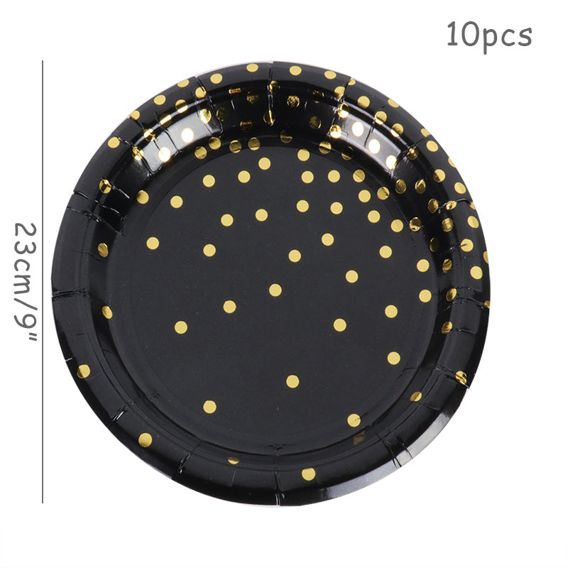 WEIGAO Black Gold Dot Stamping Party Tableware Set for Celebrations