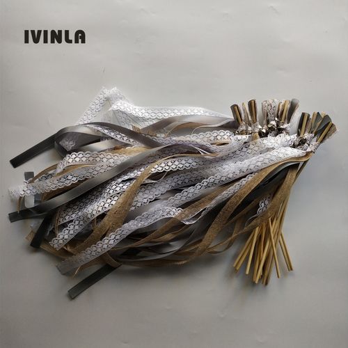 IVINLA Jute Wedding Ribbon Wands with Bells for Celebratory Events