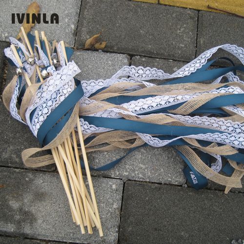 IVINLA Jute Wedding Ribbon Wands with Bells for Celebratory Events