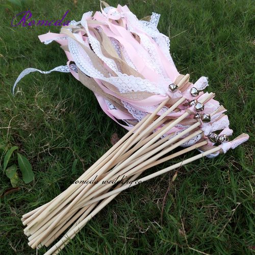 IVINLA Jute Wedding Ribbon Wands with Bells for Celebratory Events