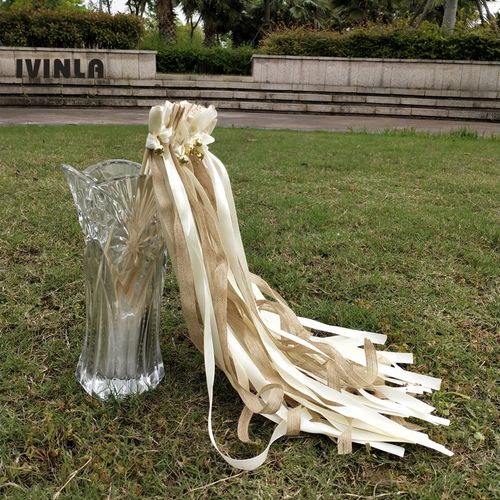 IVINLA Jute Wedding Ribbon Wands with Bells for Celebratory Events
