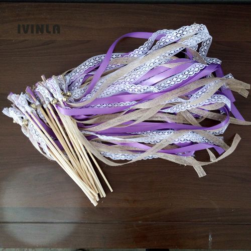 IVINLA Jute Wedding Ribbon Wands with Bells for Celebratory Events