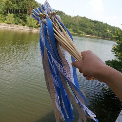 IVINLA Jute Wedding Ribbon Wands with Bells for Celebratory Events