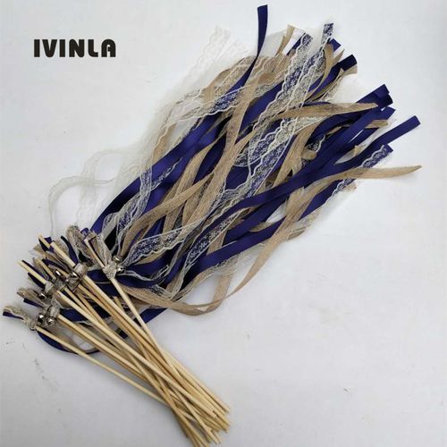 IVINLA Jute Wedding Ribbon Wands with Bells for Celebratory Events