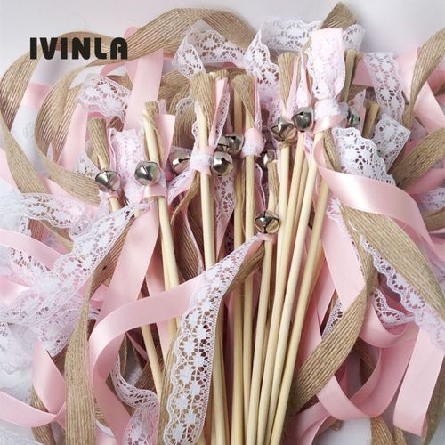 IVINLA Jute Wedding Ribbon Wands with Bells for Celebratory Events