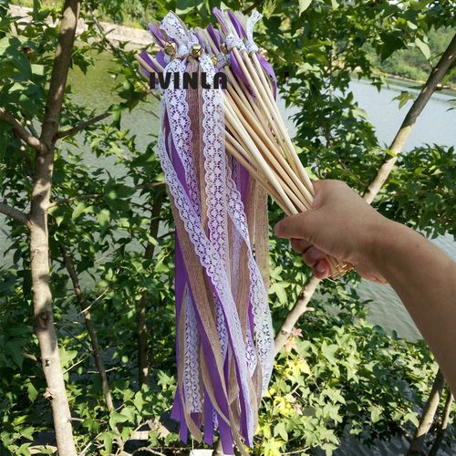 IVINLA Jute Wedding Ribbon Wands with Bells for Celebratory Events