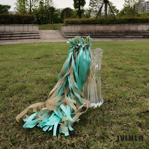IVINLA Jute Wedding Ribbon Wands with Bells for Celebratory Events