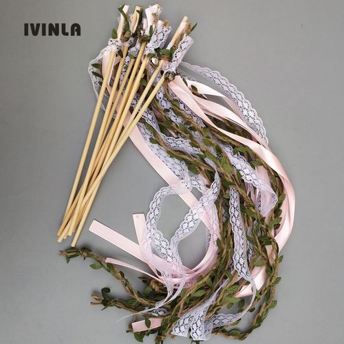 IVINLA Jute Wedding Ribbon Wands with Bells for Celebratory Events