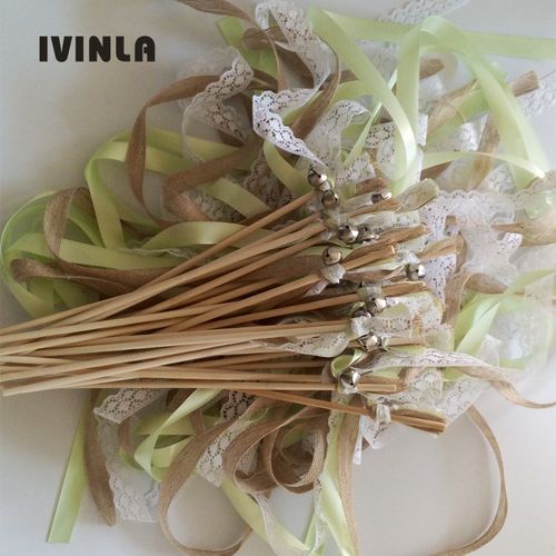 IVINLA Jute Wedding Ribbon Wands with Bells for Celebratory Events
